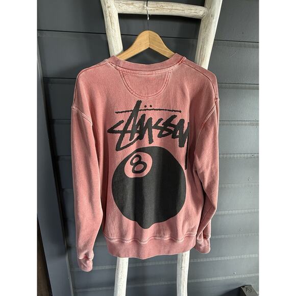 ⭐️ Stüssy Pigment-Dyed Guava Pink 8-Ball Crewneck - Size Small - Picture 2 of 7